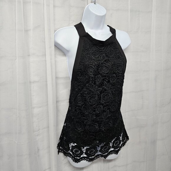 Black Floral Lace Backless Tank Goth Boho Romantic Coquette Retro Club M - Picture 3 of 10